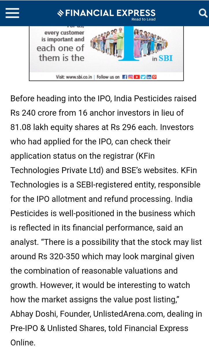 Short view on #indiapesticides IPO listing in Financial Express

#indiapesticides #ipo #ipowatch #ipotracker #Markets