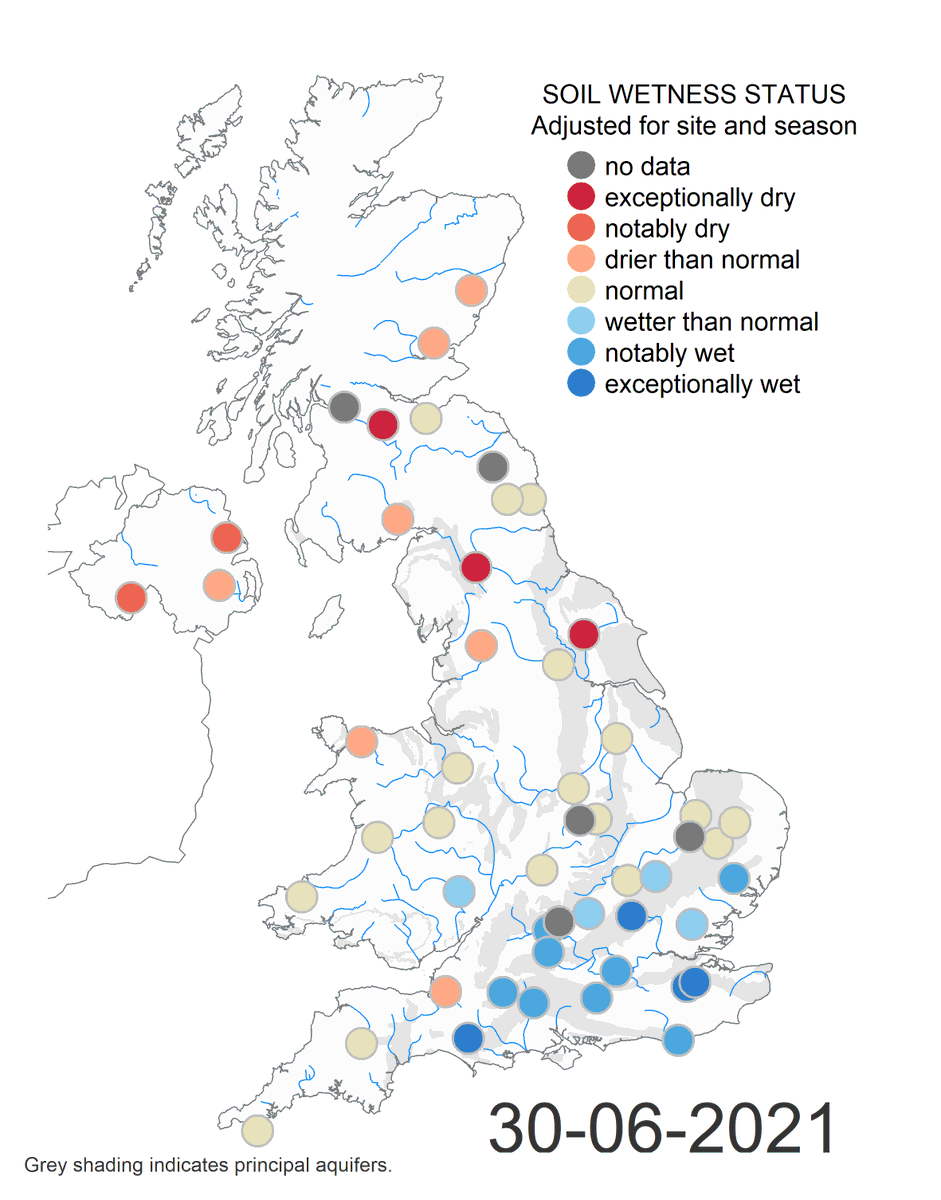 The latest soil moisture summary is now available at cosmos.ceh.ac.uk. There is a clear gradient of soil moisture across the UK, from wetter than normal soils in south to drier than normal soils in the north.