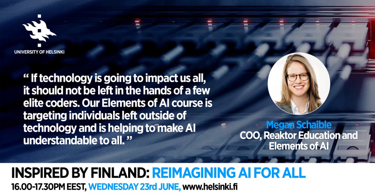 University of Helsinki (@helsinkiuni) on Twitter photo Reaktor COO <a href="/technicallymeg/">Megan Schaible</a> emphasised the importance of #education and the revolutionary work we and <a href="/ReaktorNow/">Reaktor</a> have done together in this field.
Since 2018, our <a href="/ElementsOfAI/">Elements of AI</a> course has engaged 715k people from 140 countries, 42% of whom are women! (2/3) Reaktor COO <a href="/technicallymeg/">Megan Schaible</a> emphasised the importance of #education and the revolutionary work we and <a href="/ReaktorNow/">Reaktor</a> have done together in this field.
Since 2018, our <a href="/ElementsOfAI/">Elements of AI</a> course has engaged 715k people from 140 countries, 42% of whom are women! (2/3)