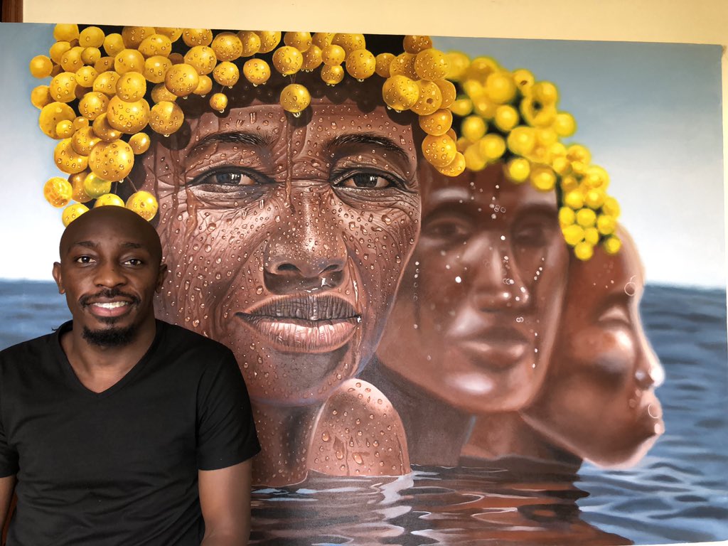 Alright Twitter, help me share this. 

Painting complete. 
180cm x 130cm
Oil on canvas 

#art #kenyanart #kenyanartist #oilpainting #yellow #waterseries #hyperrealism
