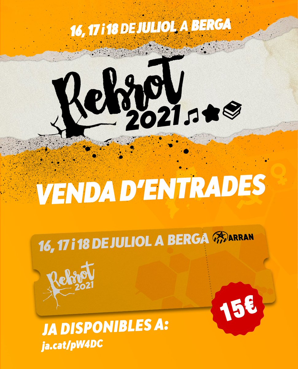 💥 JA A LA VENDA LES ENTRADES PEL #REBROT2021 💥

🌱 L'entrada et donarà accés als concerts del dissabte al vespre! La resta de xerrades, actes i activitats són gratuïtes. 

🎫  ticketic.org/entrades/aplec…