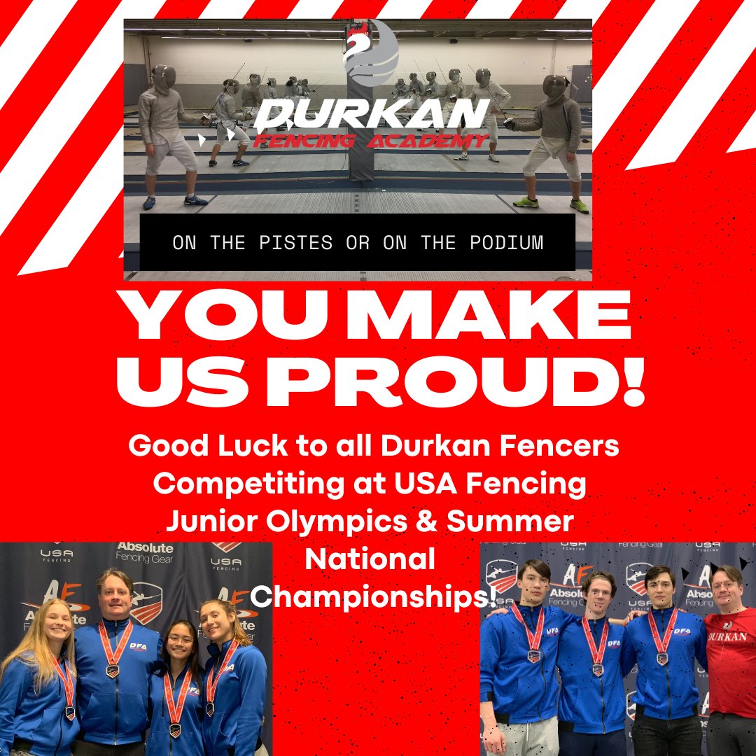 Good Luck to Durkan Fencers competing in @usafencing Summer National Championships and Junior Olympics starting July 3rd in Philadelphia! 🤺🤺
#fencing #fencingteam #squadgoals #trainDFA #escrime #fencingclub #fencingcoach #NJfencing