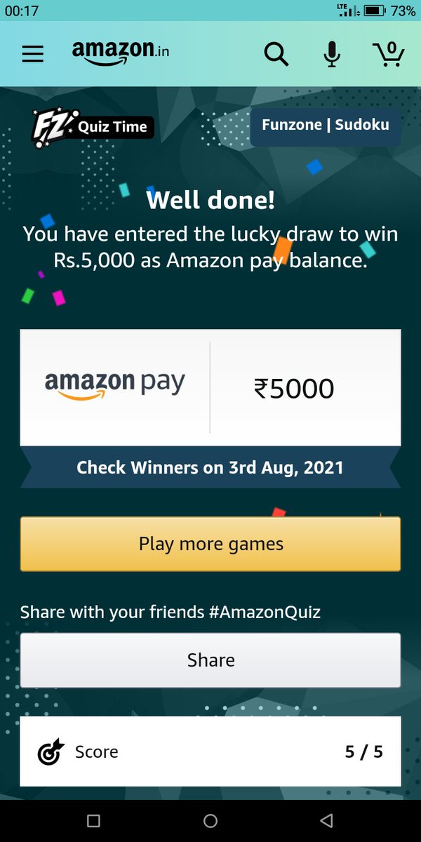 ChintanVanza's tweet photo. #AmazonQuiz 
I played this interesting Quiz on Amazon-Play games at Amazon FunZone  https://t.co/iY5d8F9ojW https://t.co/DLm2FGKnDT