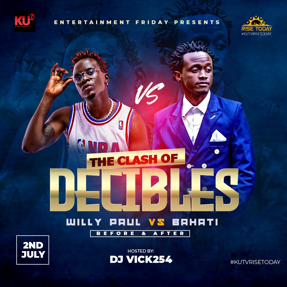 Ashakerde's tweet photo. Because it's Thursday, I gotta tell you what's up on tomorrow's show:
We have gospel vibes with Peter Blessings, dance around with Tahfia as @deejayvick254 brings us Clash of Decibels between Bahati and Willy Paul. Only on @kutv_kenya
#TeamWeekendi https://t.co/pKZsRJeFWt