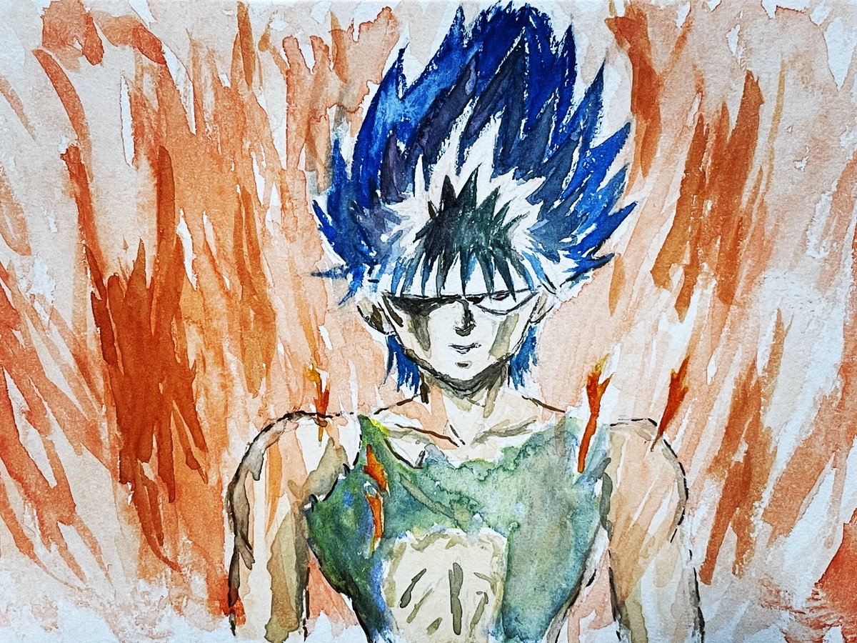 ニネロ 飛影描いてみた この水彩力f級並とみた むずいなぁ イラスト イラストレーター 幽遊白書 マンガ アニメ 水彩 水彩画 水彩イラスト 色塗り Illustration Illustrator Yuyuhakusho Manga Anime Watercolor