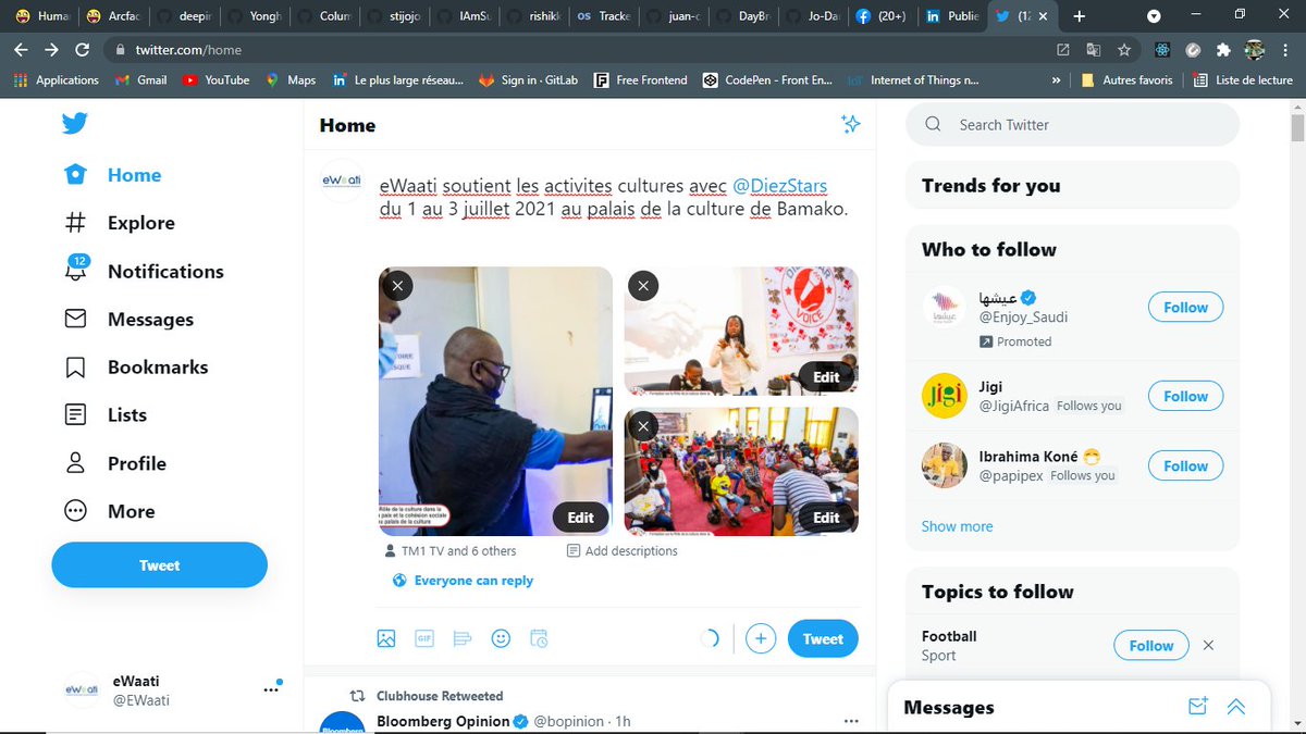 EWaati's tweet photo. eWaati soutient les activites cultures avec @DiezStars  du 1 au 3 juillet 2021 au palais de la culture de Bamako.
#ewaati_care #eWaati #artificialintelligence #innovation #sahel #madeinmali #DiezStar #sahel #digitale #DigitalEnterprise https://t.co/JJu3CPV4k5