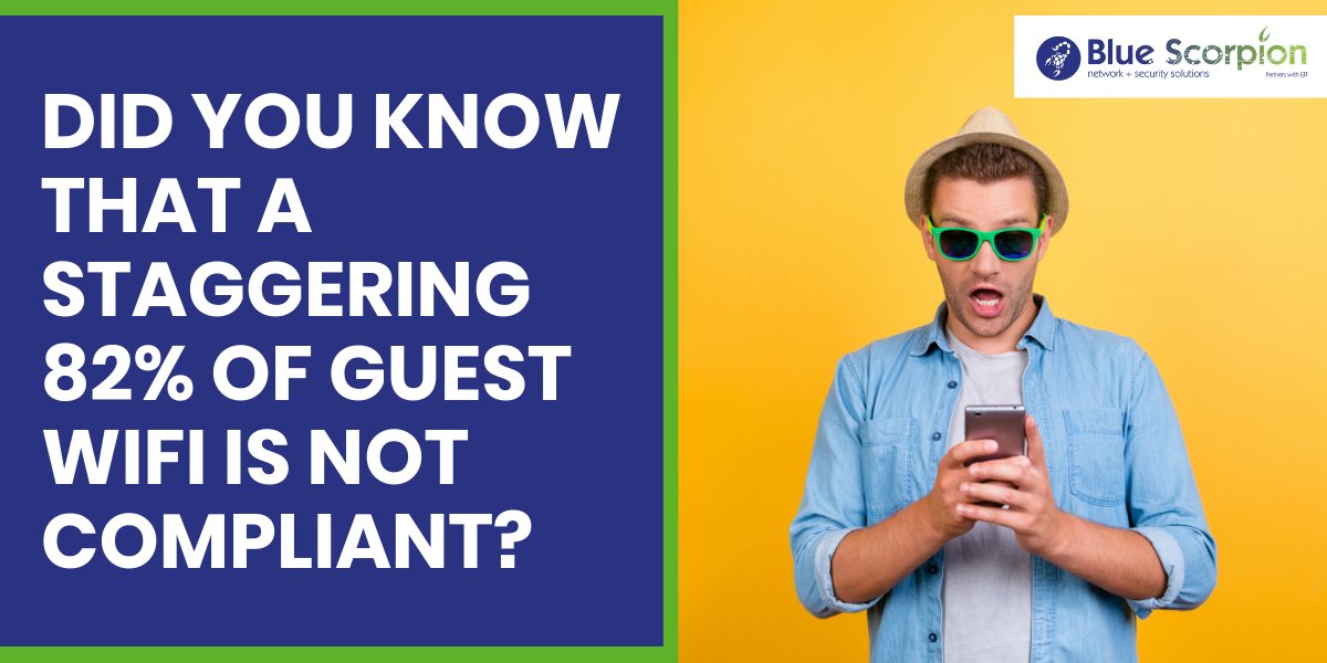 BlueScorpionLtd's tweet photo. Did you know that a staggering 82% of guest WiFi is not compliant? 🤯 

Many WiFi networks do not have the appropriate filtering in place, meaning susceptible people like children can access inappropriate content 🙅 https://t.co/fCPstosOTK