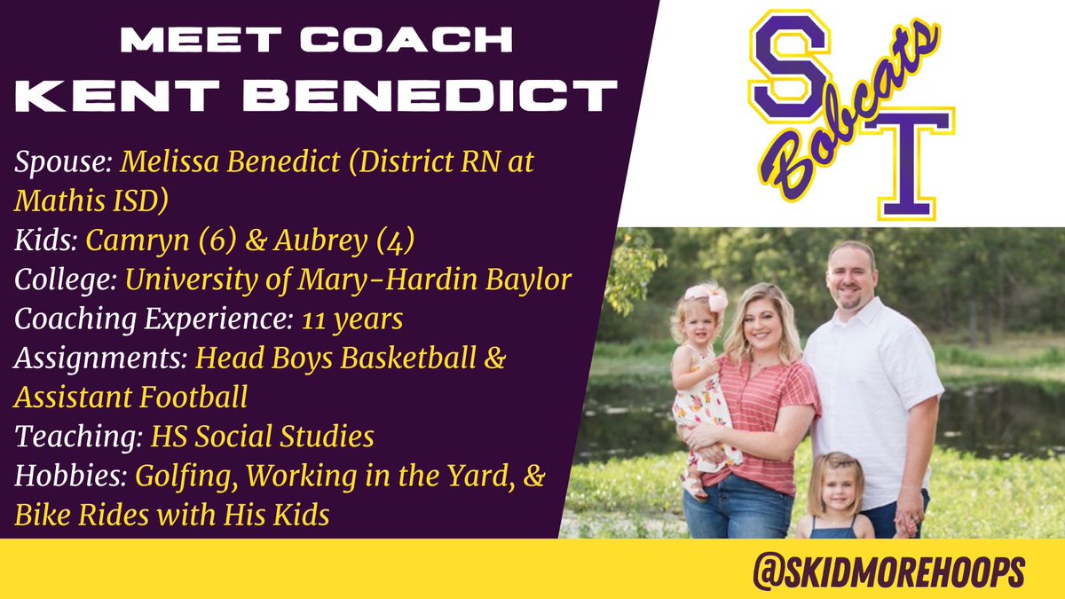 Welcome Benedict Family to Skidmore-Tynan‼️ Coach is joining the Bobcats from College Station. #BobcatPRiDE 🏀 #DEFENSE
