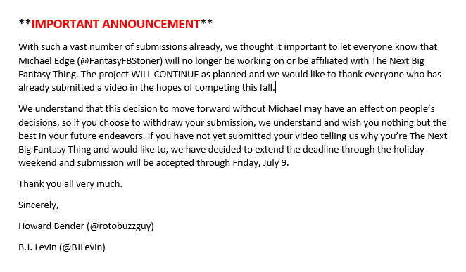 NextBigFantasy1's tweet photo. **IMPORTANT ANNOUNCEMENT**

For those who have already submitted videos and/or those who would still like to throw their hat into the ring... https://t.co/Zj4FrFpXql