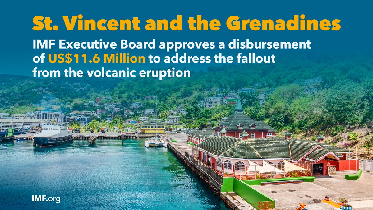 IMFNews's tweet photo. IMF Board has approved emergency financing of about $11.6M for St. Vincent &amp; the Grenadines for the first request of its kind under the Large Natural Disaster Window to help address economic and humanitarian challenges posed by the explosive eruption of #LaSoufrière volcano. https://t.co/JXOTWkeOQv