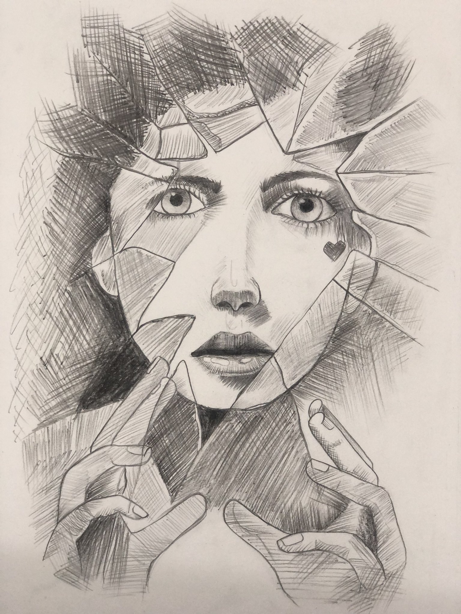 Pencil Sketch of face in broken mirror step by step- Sheri Artist - YouTube