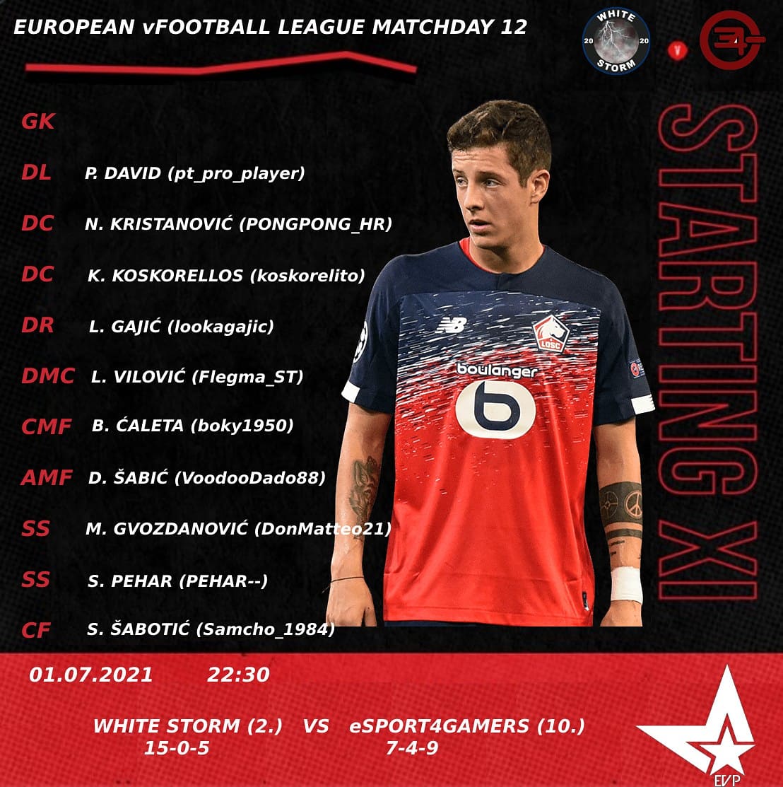 🏆 <a href="/evp_eu/">European vFootball ProLeague</a>
⚽ MATCHDAY 12
 🕹 <a href="/esport4gamers/">esport4gamers</a>
🕙 22:30 𝐂𝐄𝐓
 📅 01 July -  Thursday
#PES2021 | #eFootballPES2022 | #esports | #egames | #EVP