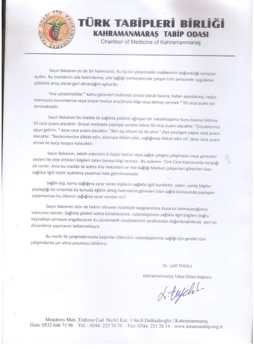 Aile Hekimliği Ödeme ve Sözleşme Yönetmeliği sağlıkta şiddeti teşvik edecektir.
<a href="/drfahrettinkoca/">Dr. Fahrettin Koca</a> <a href="/Medimagazin/">Medimagazin</a> <a href="/AHEF2008/">AHEF</a> <a href="/_AHEF_/">AHEF Basın-İletişim</a> <a href="/Kahed46/">Kahramanmaraş Aile Hekimleri Derneği</a> <a href="/istabip/">İstanbul Tabip Odası</a> <a href="/ttborgtr/">Türk Tabipleri Birliği</a> <a href="/izahedorgtr/">İZAHED</a> @yamantabip <a href="/TtbAhk/">TTB Aile Hekimliği Kolu TTB-AHEK</a>