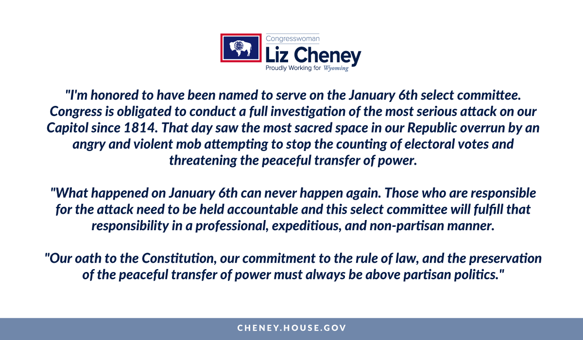 I'm honored to serve on the January 6th select committee. Our oath to the Constitution must be above partisan politics.
