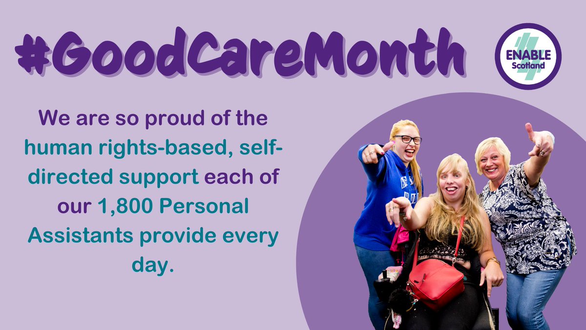 Today is the 1st day of #GoodCareMonth celebrating all the amazing work carried out by Personal Assistants.  We are so proud of the #HumanRights based, self-directed support each of our 1,800 PA's provide 💜

#WeCare #ENABLEFamily  #PAModel

Join our team: enable.org.uk/join-our-team/