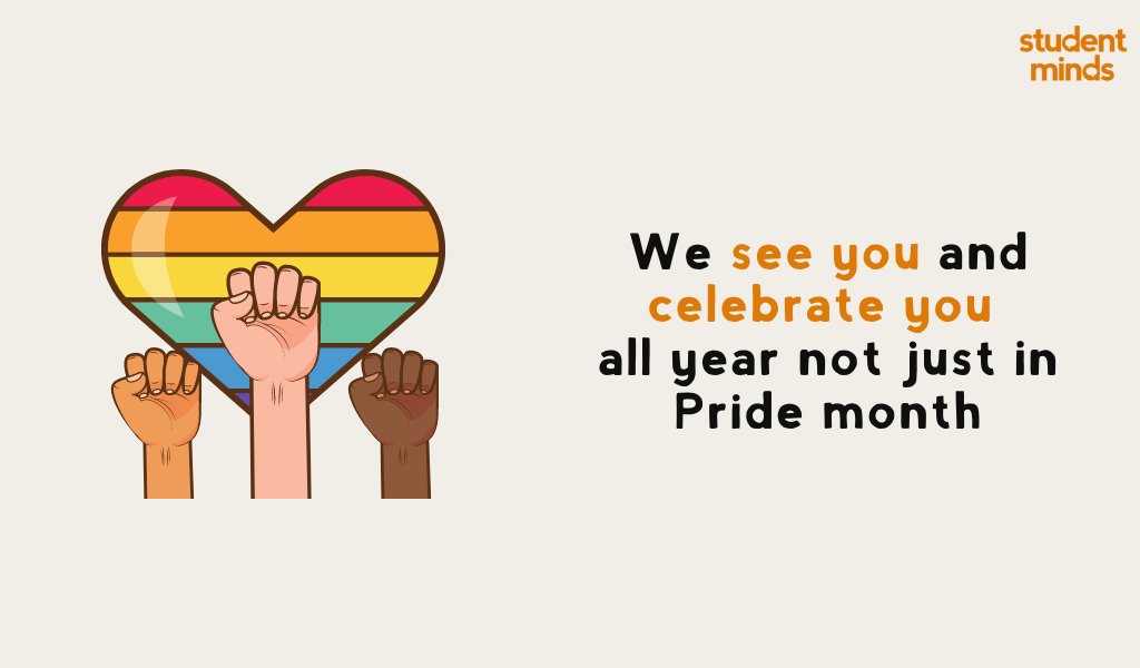StudentMindsOrg's tweet photo. Pride month may be over but that doesn't mean we will stop celebrating and encouraging people being themselves 🏳️‍🌈🧡 https://t.co/FQikrcHK96