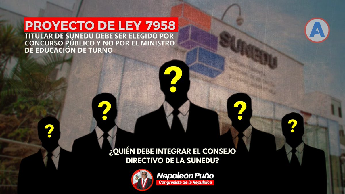 NapoleonPuno's tweet photo. Se necesita cambiar la forma como se viene eligiendo al superintendente de la #SUNEDU, puesto que, es designado por el Ministro de Educación de turno dejando de lado la autonomía y la calidad de la educación universitaria, la cual debe ser impulsada por la meritocracia. https://t.co/RSjMMy7Uwe