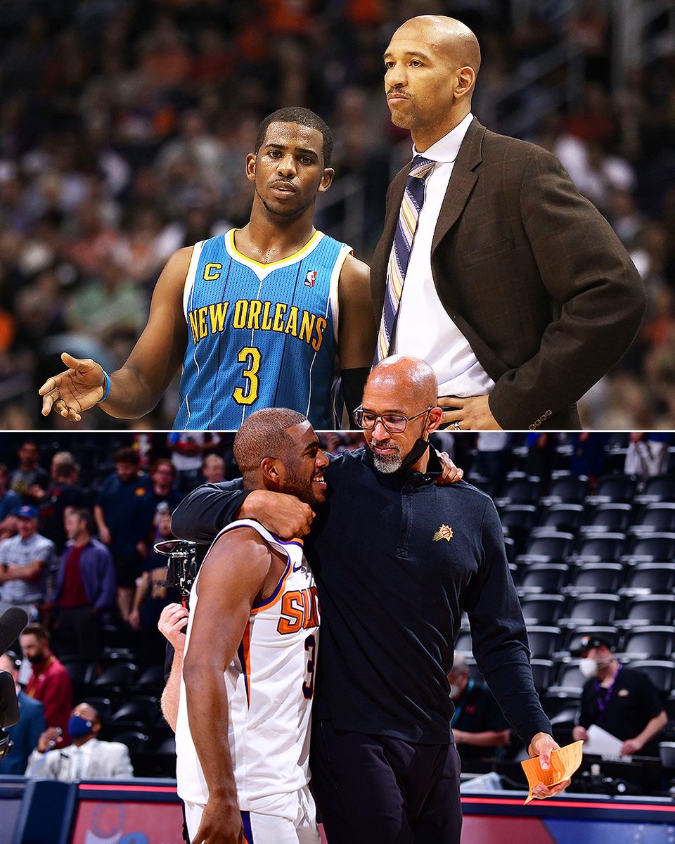 espn's tweet photo. CP3 and Monty Williams heading to their first NBA Finals together is special 👏 https://t.co/P9OB0BDdTn
