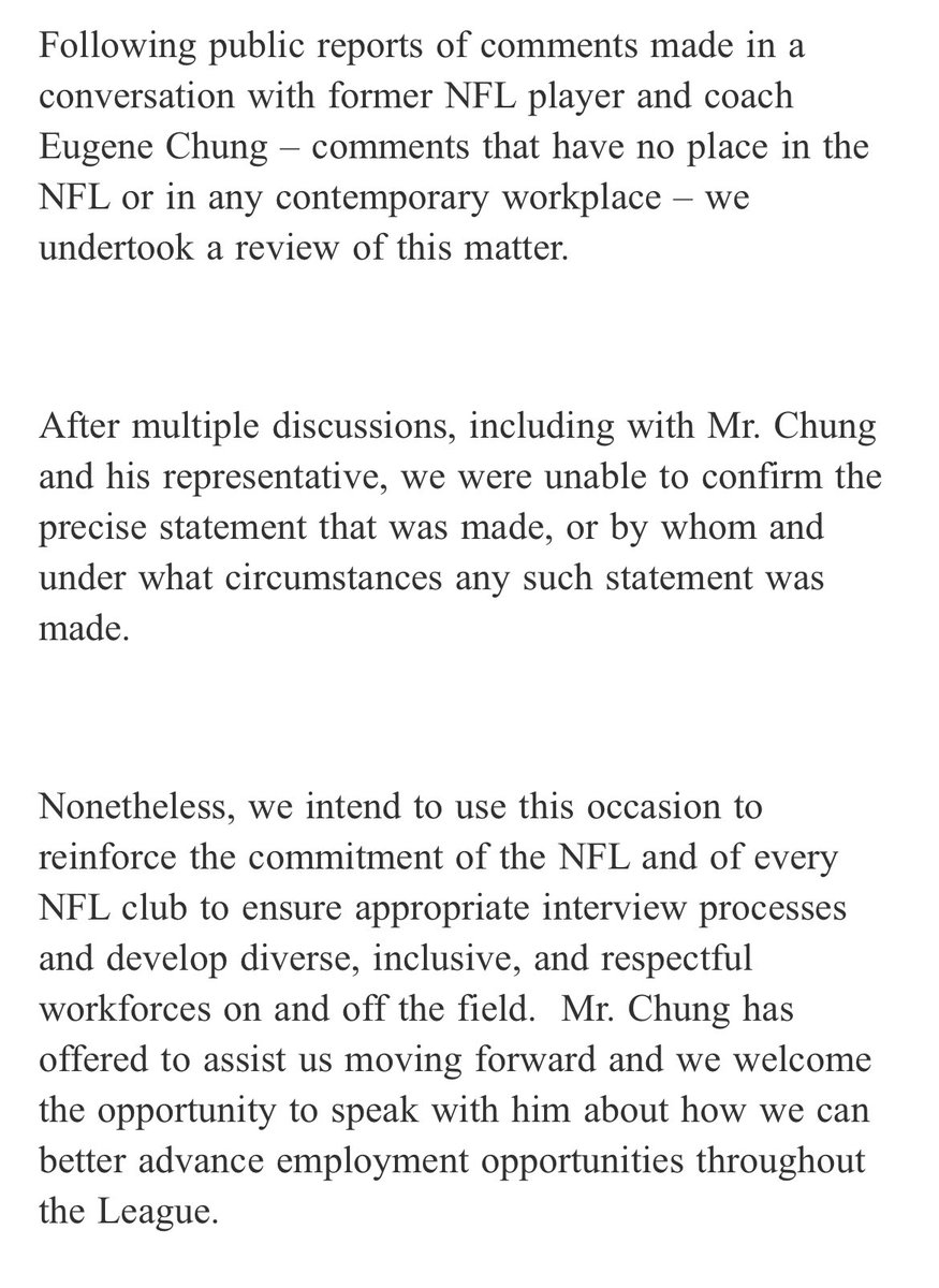 Mike Garafolo Nfl Statement On Eugene Chung Claiming A Team Told Him He Was Not The Right Minority During An Interview For A Coaching Job T Co Zwekeqf8ps Mike Garafolo Nfl Statement On Eugene Chung Claiming A Team Told Him He Was Not The Right Minority During An Interview For A Coaching Job T Co Zwekeqf8ps