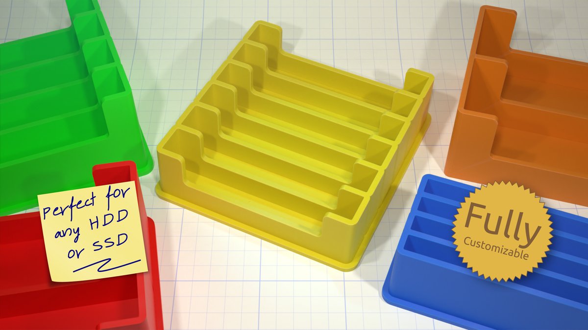 code_and_make's tweet image. A fully customizable hard drive holder! Our latest free 3D printable design on @Thingiverse: thingiverse.com/thing:4898403 #3dprinted #3dprinting #thingalert #diy