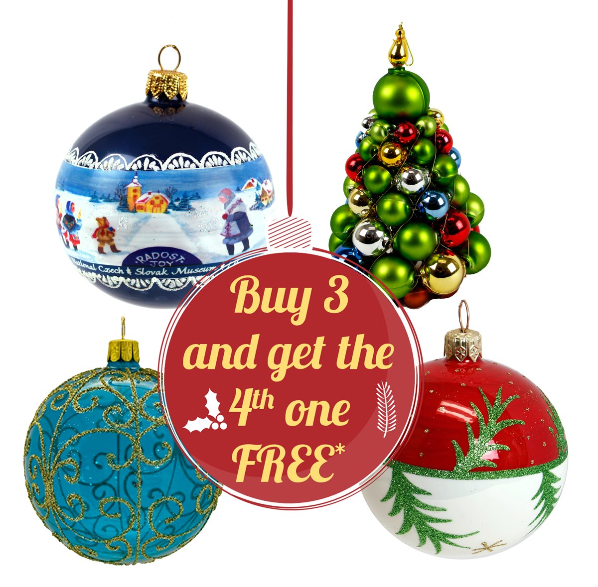 Our famous Christmas in July Ornament Sale begins today at The Museum Store at the National Czech &amp; Slovak Museum &amp; Library! Buy 3 of our mouth-blown, hand decorated ornaments and get the 4th one free!* bit.ly/3h7PNjH