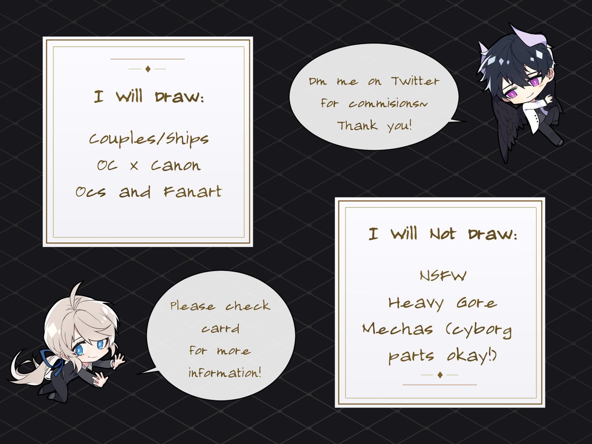 Hi~ I'm opening commissions to earn some money for university bills and to get a new laptop before Genshin burns my old one to a crisp ✨

RTs and likes are super appreciated💕! 
Here is the carrd with all the necessary information: https://t.co/6qOlmkRxy4

Thank you~~ 