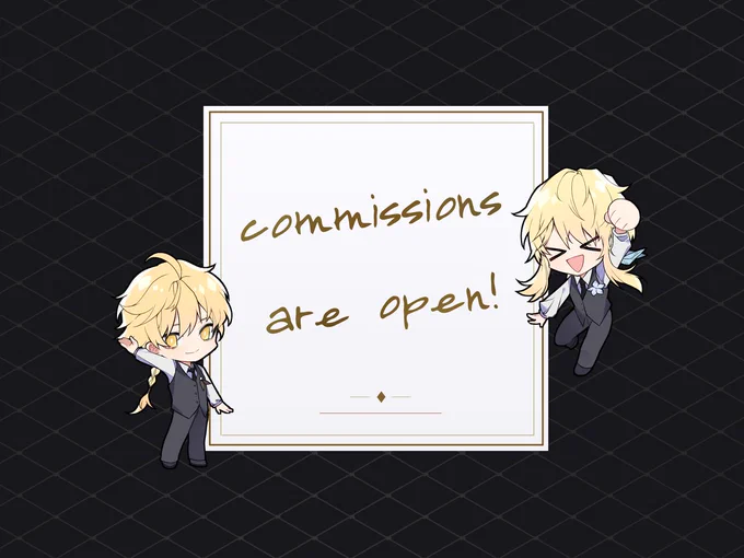 Hi~ I'm opening commissions to earn some money for university bills and to get a new laptop before Genshin burns my old one to a crisp ✨

RTs and likes are super appreciated💕! 
Here is the carrd with all the necessary information: https://t.co/6qOlmkRxy4

Thank you~~ 