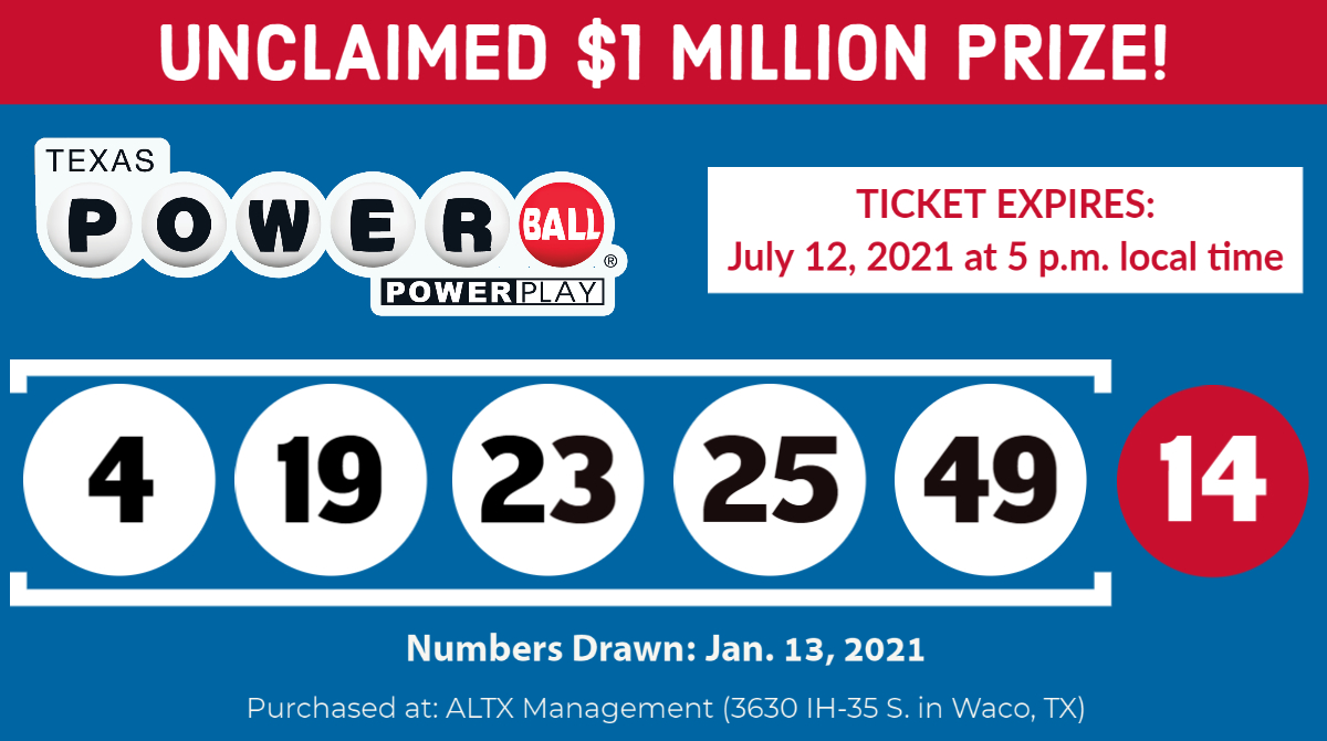 Have you checked your #Powerball tickets?

A $1 MILLION Powerball prize from the Jan. 13 drawing will expire on Monday, July 12 at 5 p.m. local time. 

The winning ticket was purchased in #Waco and matched all five of the white ball numbers drawn, but not the Powerball number. https://t.co/t2mLZVAowh