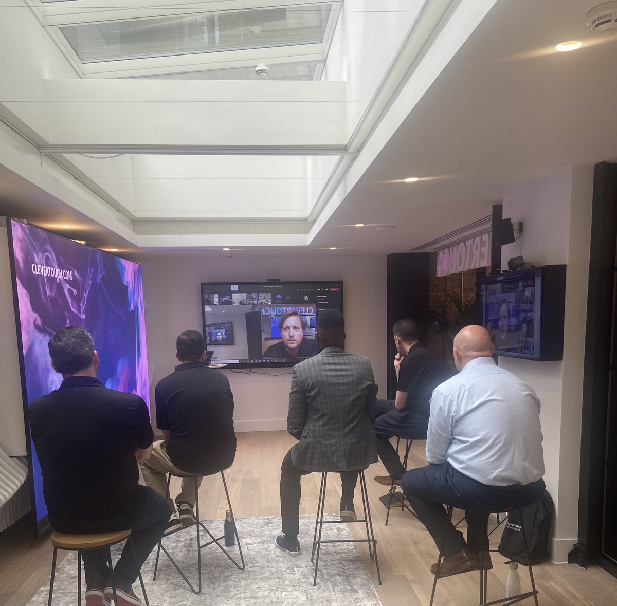 Some of our amazing team plotting further ‘World Domination’ at the <a href="/myClevertouch/">Clevertouch</a> Sales Meeting. #clevertouch #SocialDistancing #boxlight #teamwork