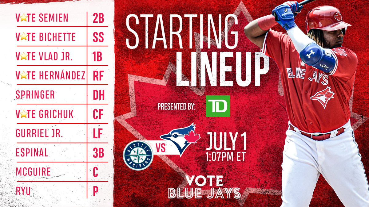 Toronto Blue Jays on X: Canada Day = Your LAST chance to vote Blue Jays!  ⭐️  ⭐️  / X