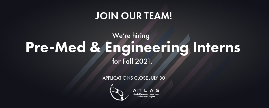 We're looking for Pre-Med &amp; Engineering students to join us as ATLAS interns this fall! For more information, visit: bit.ly/3h6THcP 

#internship #internshipopportunity  #premed #engineering #premedinternship #enginerringinternship