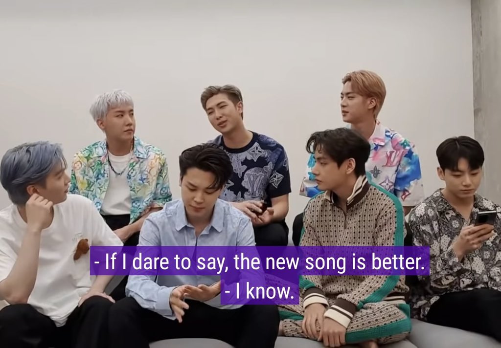 MlNSUGA39's tweet photo. "You can really look forward to it, I assure you. If I dare to say, the new song is better. I had a better feeling about the next song. It might take the baton, at this rate." 
 #PermissiontoDance https://t.co/SBc6bU3Oig