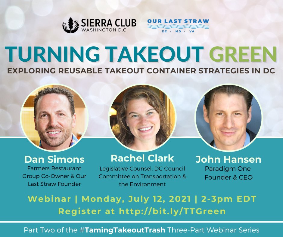 OurLastStraw's tweet image. #OLS Founder @dansimonssays joins @councilofdc’s #RachelClark &amp;amp; #ParadigmOne CEO John Hansen on Monday, July 12th @ 2pm ET to chat about the future of take out &amp;amp; how to begin to eliminate the use of #SingleUsePlastics in #restaurants. To register: bit.ly/TTGreen