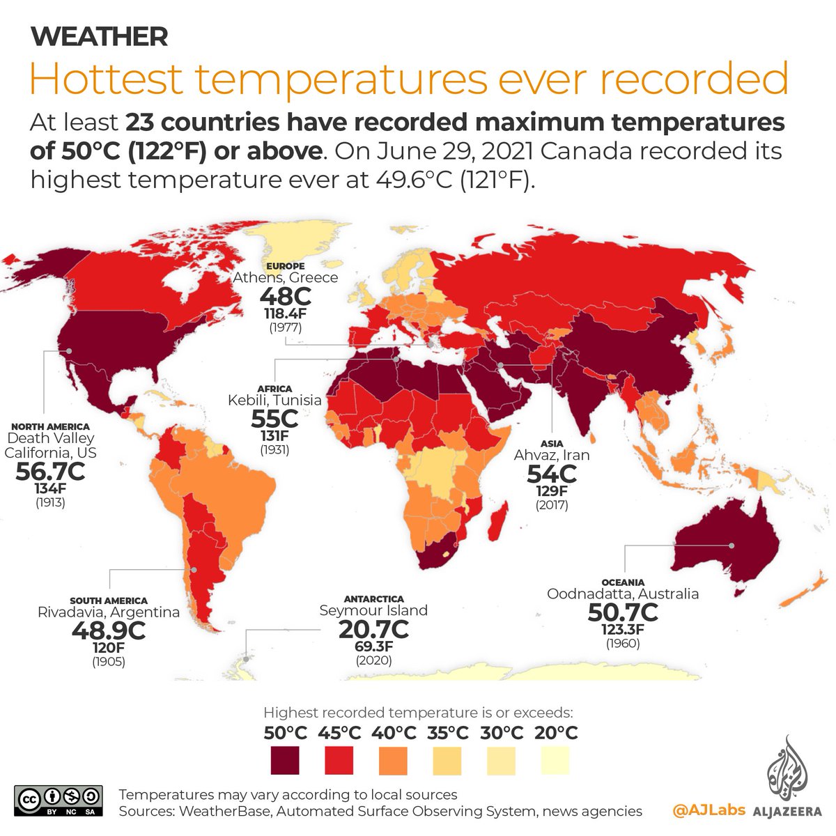 From 49.6C in Canada to 53.2C in Kuwait, we map the hottest temperatures around the world 👉 aje.io/3zukte
