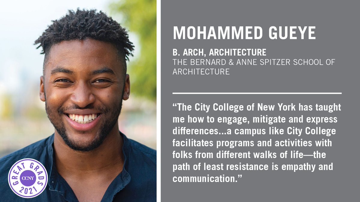 CityCollegeNY's tweet photo. #TBT to the Virtual Salute honoring the Class of 2021! Among them is Great Grad Mohammed Gueye, who was drawn to CCNY’s Architecture program after visiting @SolarRoofPod while in high school. Learn more and meet all the Great Grads of #CCNY2021 https://t.co/D2bbbkcK7s https://t.co/IspN4vLubk