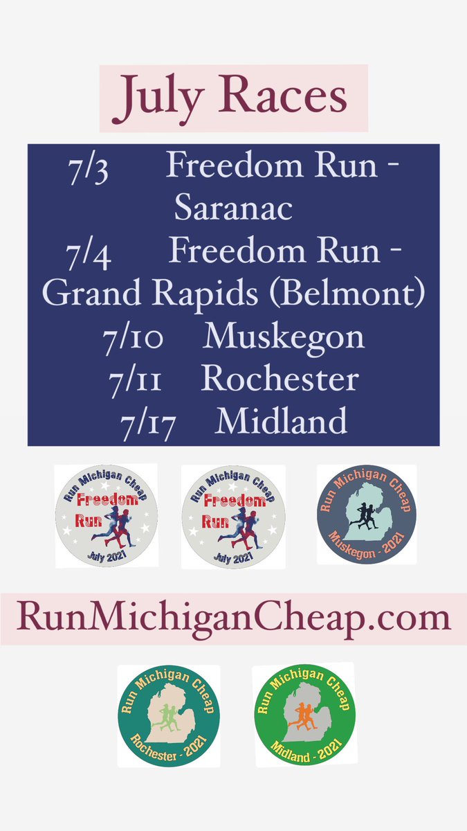 RunMICheap's tweet photo. We've entered a new month! Check out the In-Person & Virtual Race options set to take place in July!
For more info go to https://t.co/fulouHazwP
#July
#RunMichiganCheap
#halfmarathon
#10k
#5k
#Race
#Run
#Runner
#LowerPeninsula
#Michigan
#inperson #virtual https://t.co/wAIsUMNk2C