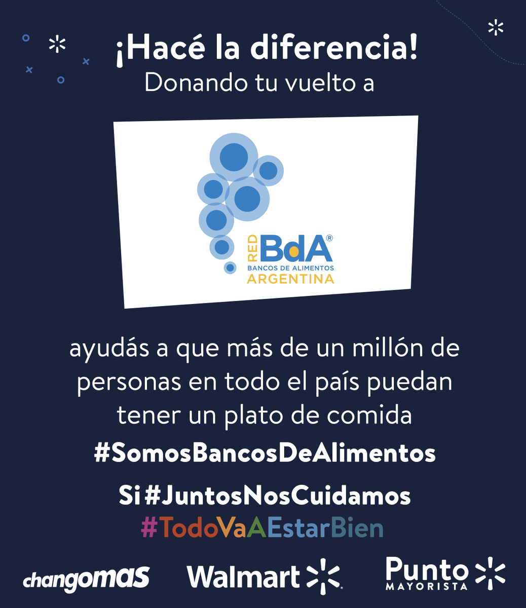 ¡Hace la diferencia! Renovamos la campaña #TuAyudaContagia: Desde hoy podés colaborar en todas nuestras tiendas Walmart, Changomas y Punto Mayorista con <a href="/RedBdeA/">Bancos de Alimentos ARGENTINA</a> para que muchas más personas puedan tener un plato de comida. ¡Sumate! #SomosBancosDeAlimentos