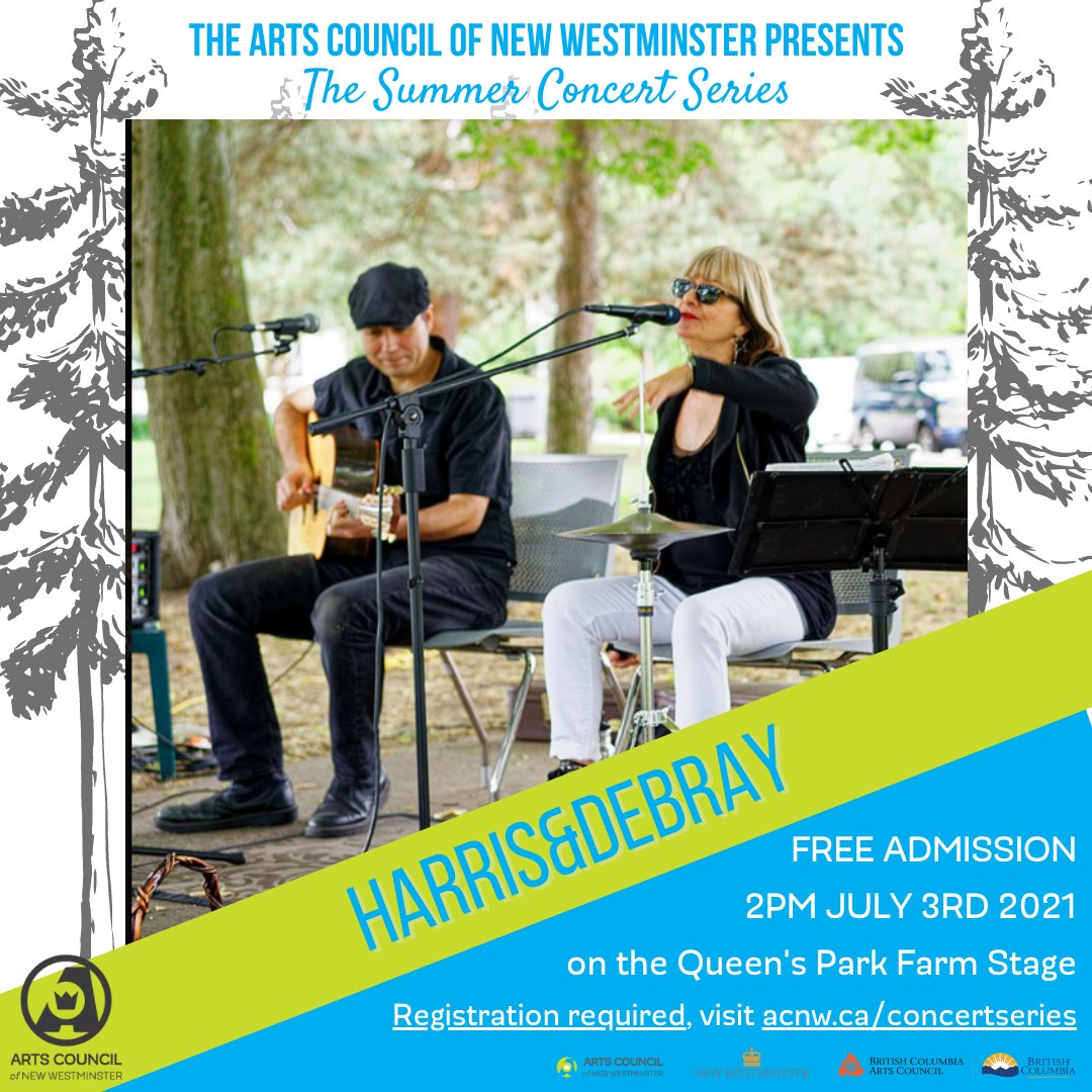 arts_newwest's tweet photo. The opening show in our Summer Concert Series in THIS SATURDAY at 2pm! 

Free Admission - REGISTRATION REQUIRED

Featuring the dynamic blues/roots duo Harris&amp;DeBray, this show is the first of 13 that will take place from now until the end of the summer. https://t.co/GKvRbDAhWf