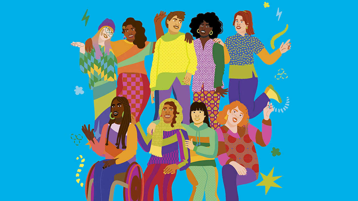 The front cover of This Book is Feminist - a group of women together