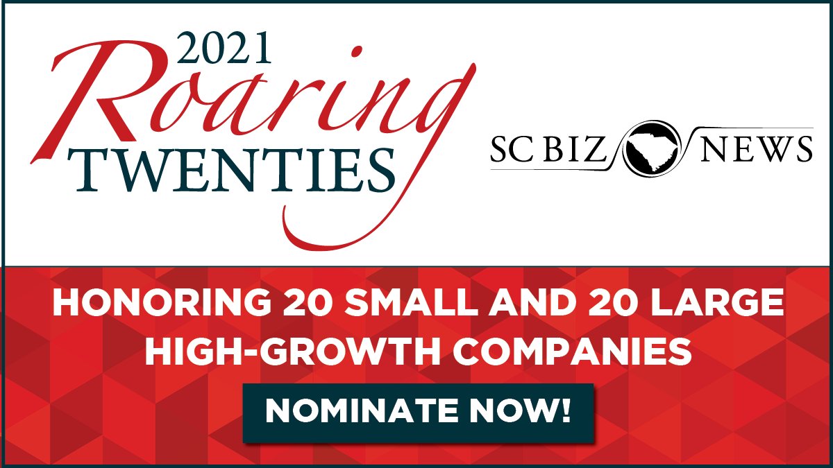 SCMFG's tweet image. Is your South Carolina business booming? Nominations are now open for our 2021 Roaring Twenties!
->bit.ly/21roar20noms
Presented by @CherryBekaert, Sunbelt Business Brokers of the Carolinas and @synovus
Sponsored by #DoubleTreebyHiltonColumbia and @NephronPharm.
#r20sc