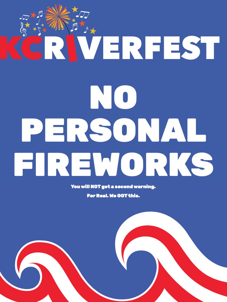 KCRiverfest's tweet photo. 💥BOOM💥 Blow your hand off at home!
Just a not so gentle reminder...
🚫 NO PERSONAL FIREWORKS ARE ALLOWED AT KC RIVERFEST 🚫
Sponsors: @KCMO @portofkc @KCRiverfest Union Berkley Riverfront, @WeAreMightyMo
#boomKC https://t.co/H6OfVhsZ0b