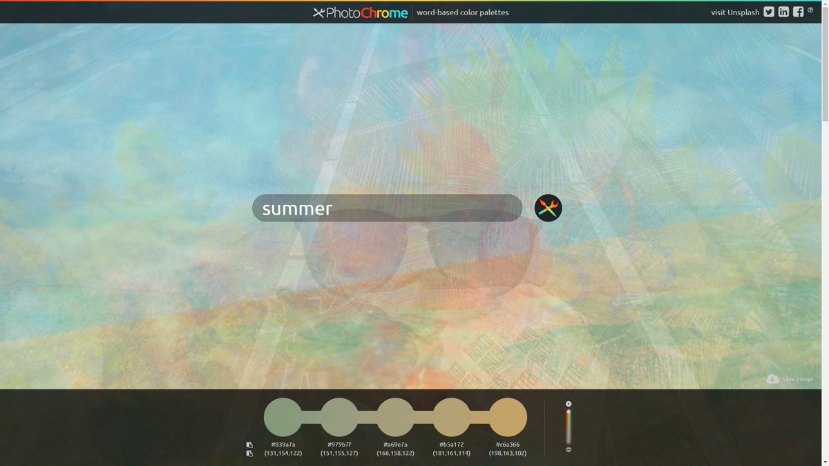 PhotoChrome.io gives you a color palette based on a word.
photochrome.io/#summer