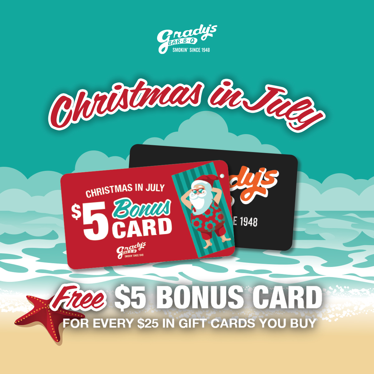 gradysbarbecue's tweet image. Santa came early this year!🎉🎅 Treat your loved ones to Grady's and enjoy a $10 gift card on us! Offer available NOW until 9/30.
