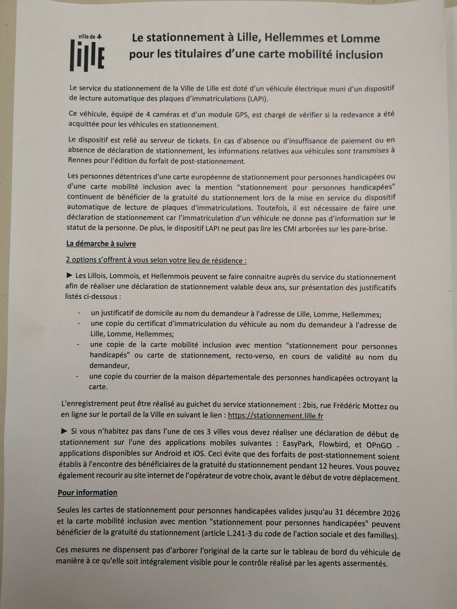 julinicolae's tweet image. En Commission Lille Ouverte à Tous, retour sur les verbalisations #Stationnement des personnes en situation de handicap :
👉 La procédure pour enregistrer la #CMI sur stationnement.lille.fr
👉 Le formulaire d'inscription CMI pour éviter les verbalisations #LAPI
Cc @PatrickSeghi