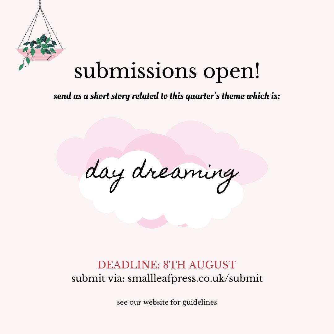 jaden_magazine's tweet image. are you ready to hear this quarter's theme? send us your short stories for our anthology all about: 
☁️DAY DREAMING☁️ 
until 8th AUGUST! we're so excited!!🌿