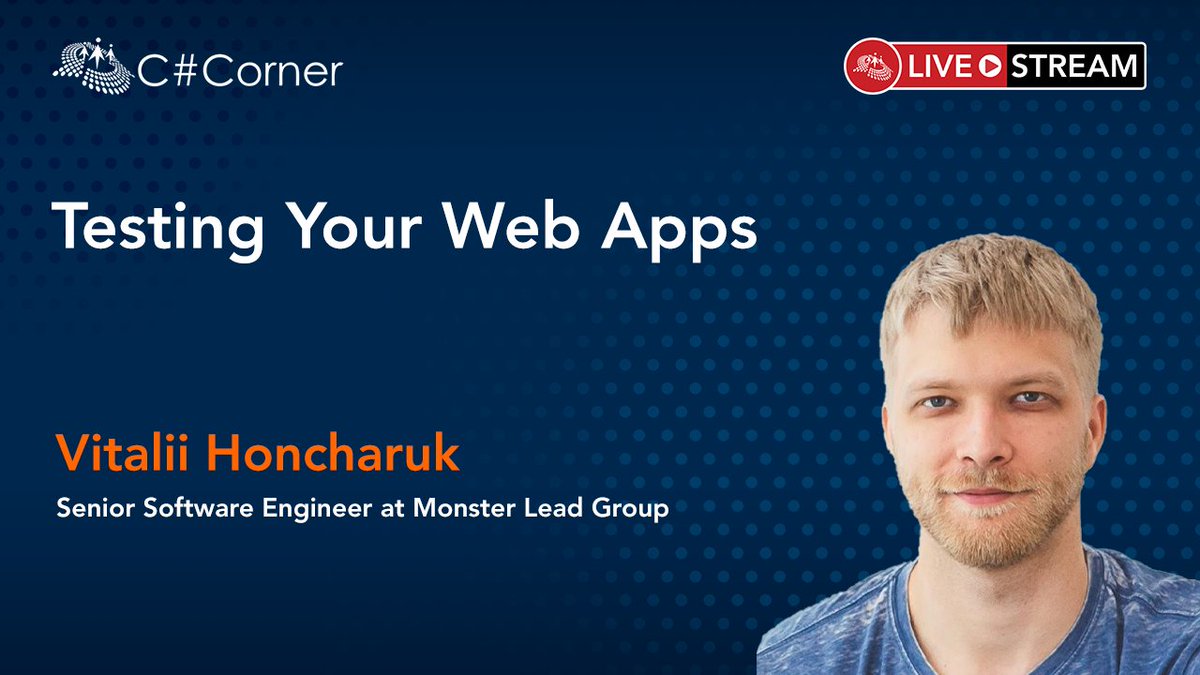 CsharpCorner's tweet photo. Did you miss Vitalii Honcharuk session on "Testing Your Web Apps" at Code Quality & Performance Virtual Conference?
You can now watch it here: https://t.co/xx3Z3P4oLM
#CodeQuality #CsharpLiveShow #Coding #CodeQualityConf21 https://t.co/Nc3DxWksHn