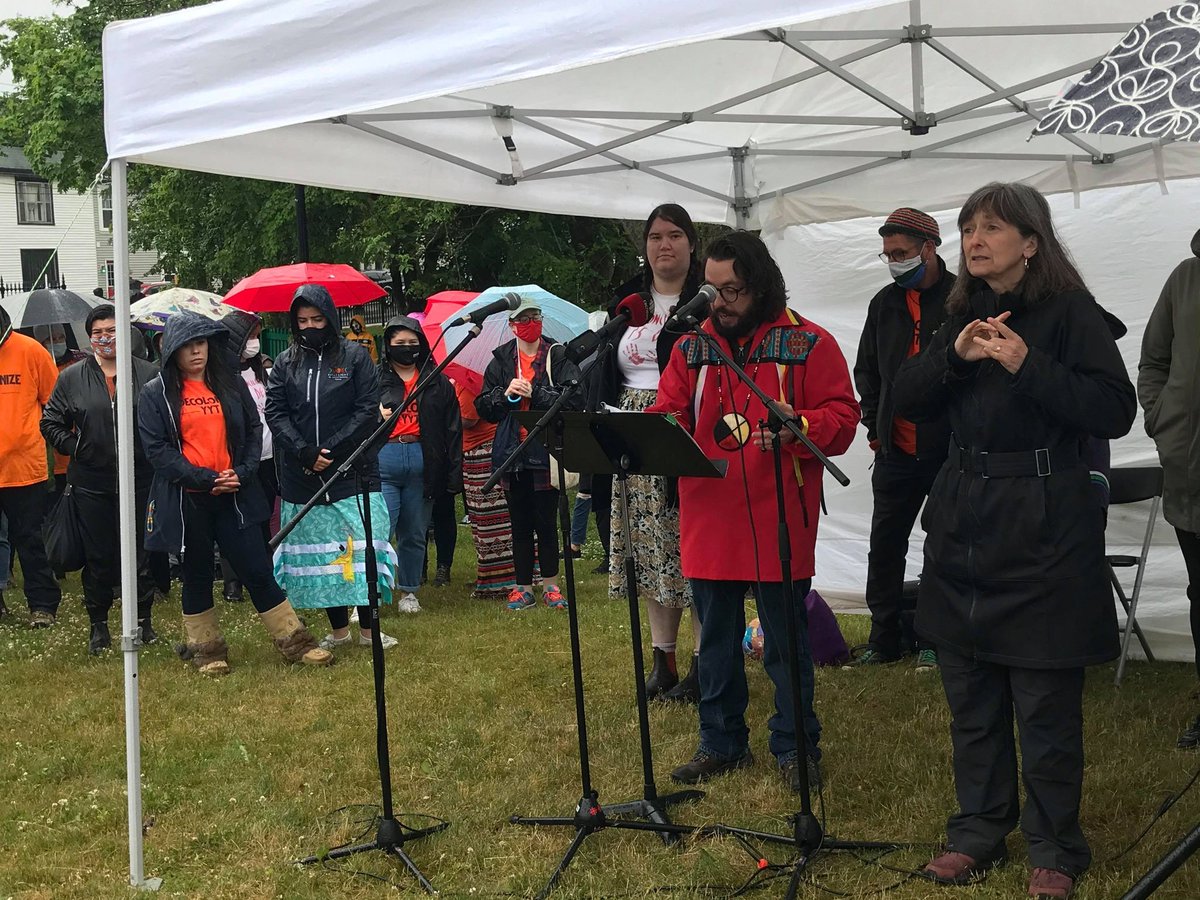 IndigenousAC's tweet photo. We'la'lin - Much gratitude and honour to @RobertLeamon for helping organize and implement #CancelCanadaDayYYT to gather the community together in #Solidarity and show eachother our commitment to be @IdleNoMore 
 https://t.co/E9QtKkKfAZ
 #Indigenous #Mikmaq #Qalipu https://t.co/oM56iY1C19