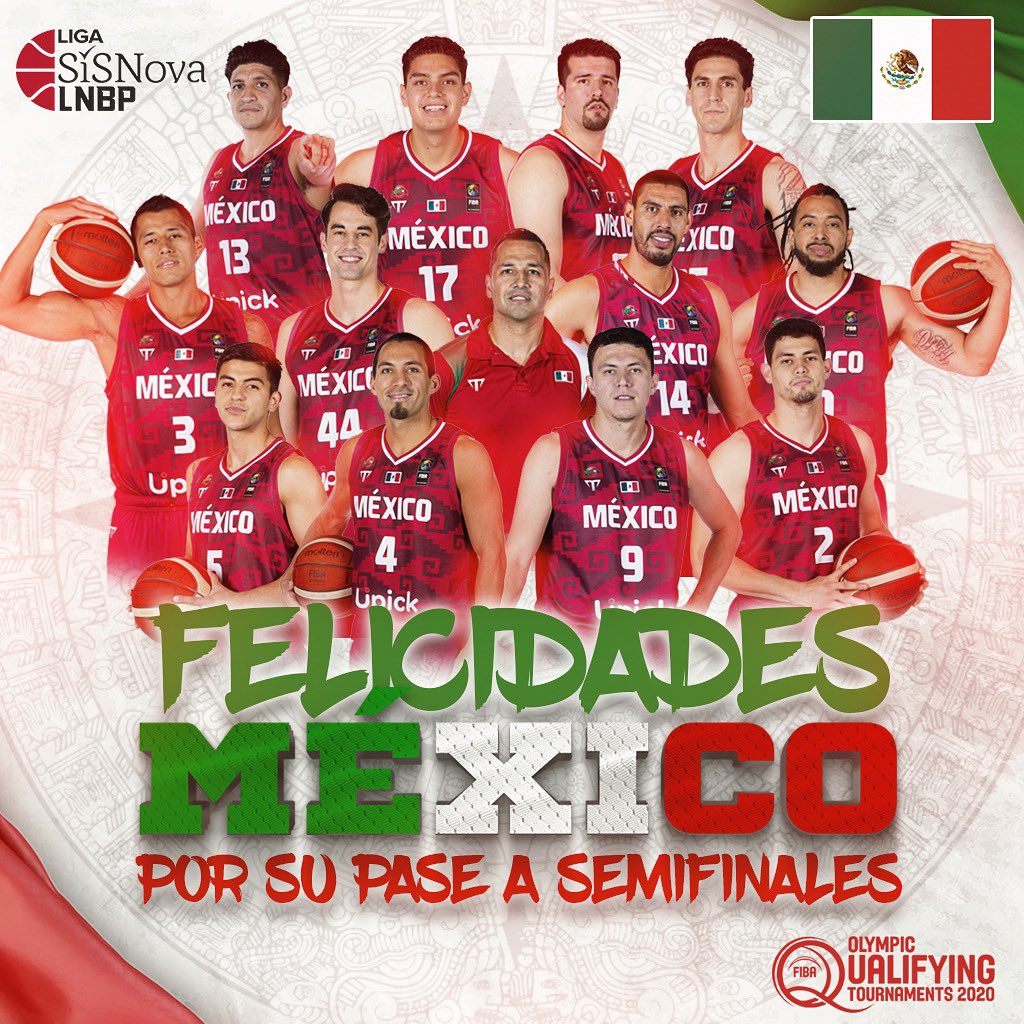 LNBPoficial's tweet photo. FELICIDADES MÉXICO🇲🇽
POR SU PASE A LAS SEMIFINALES DE LA #OlympicQualifyingTournament2020 #CroatiaSplit
#SeleccionMexicana #mexico🇲🇽 @LNBPoficial #todosconmexico #vamosmexico
#LNBP @moltenmex https://t.co/ovyT9WxM4X
