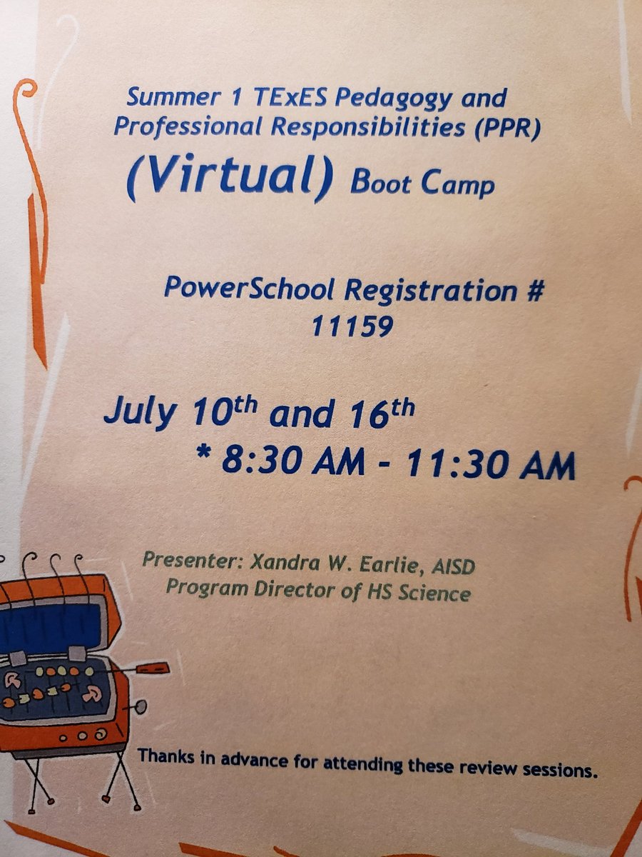 Summer 1 PPR Boot Camp * Presenter: Program Director of HS Science * 7/10 and 7/16 * 8:30-11:30 * PowerSchool # 11159 @drgoffney @WarfordMatt @tdavis_aldine @JVillarrealAISD
