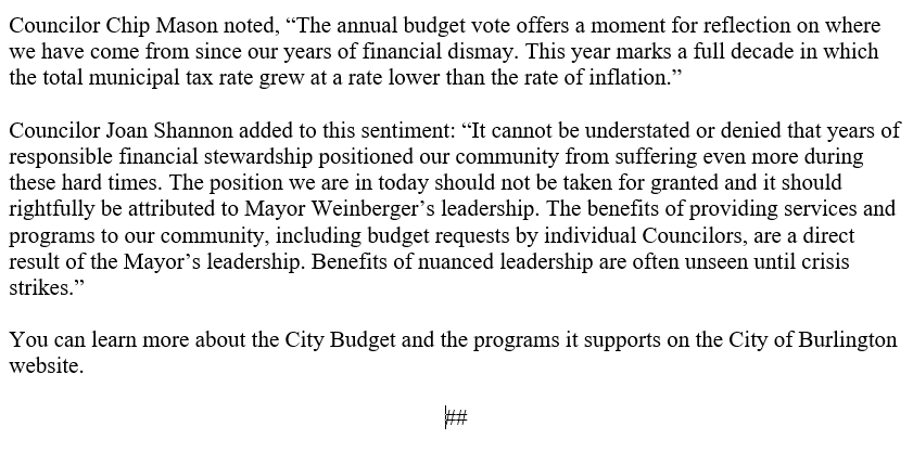 Burlington Democrats (@btv_dems) on Twitter photo Burlington Democratic Leaders Celebrate Passage
of $87.3 Million City Budget <a href="/MiroBTV/">Miro Weinberger</a> <a href="/karen_paul/">Karen Paulus</a> <a href="/BTVJoan/">Joan Shannon</a> <a href="/Carp4Council/">Sarah Carpenter</a> <a href="/wamasoniv/">Chip Mason</a> #btvcc #vtpoli Burlington Democratic Leaders Celebrate Passage
of $87.3 Million City Budget <a href="/MiroBTV/">Miro Weinberger</a> <a href="/karen_paul/">Karen Paulus</a> <a href="/BTVJoan/">Joan Shannon</a> <a href="/Carp4Council/">Sarah Carpenter</a> <a href="/wamasoniv/">Chip Mason</a> #btvcc #vtpoli